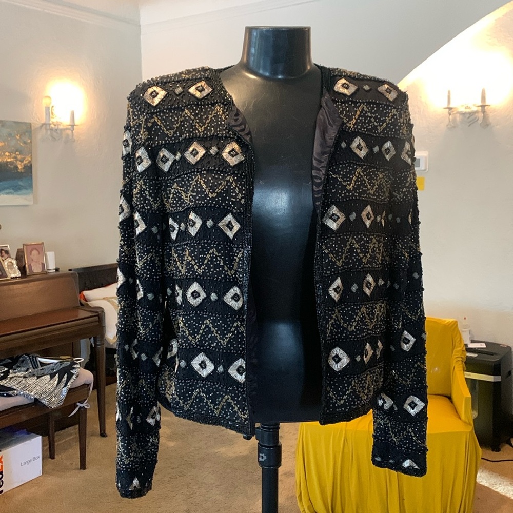 Vintage Beaded Evening Jacket with hook and eye closure